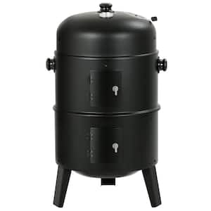 Vertical 16 in. Steel Charcoal Smoker, Heavy-Duty Round BBQ Grill for Outdoor Cooking in Black