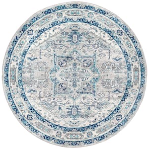 Modern Persian Vintage Medallion Light Grey/Blue 5 ft. Round Area Rug
