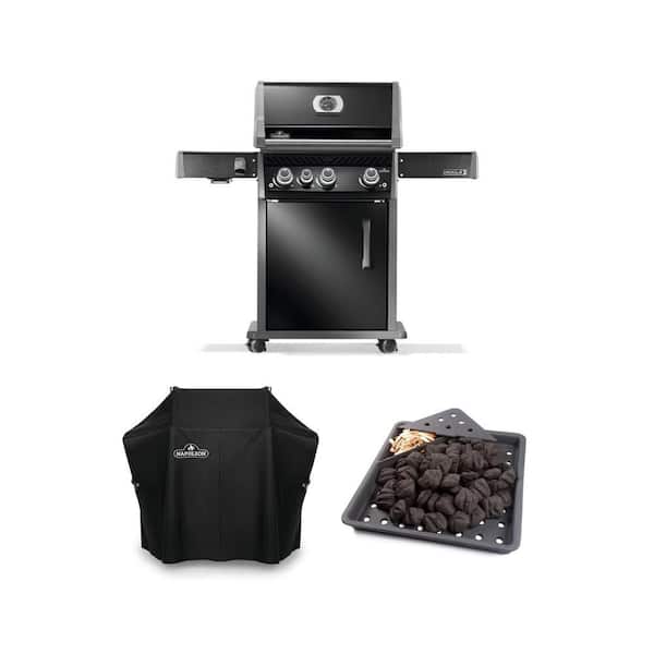 Rogue PRO 425 3-Burner Propane Grill in Black with Infrared Side Burner, Grill Cover, and Smoker Tray (3-Piece Bundle)