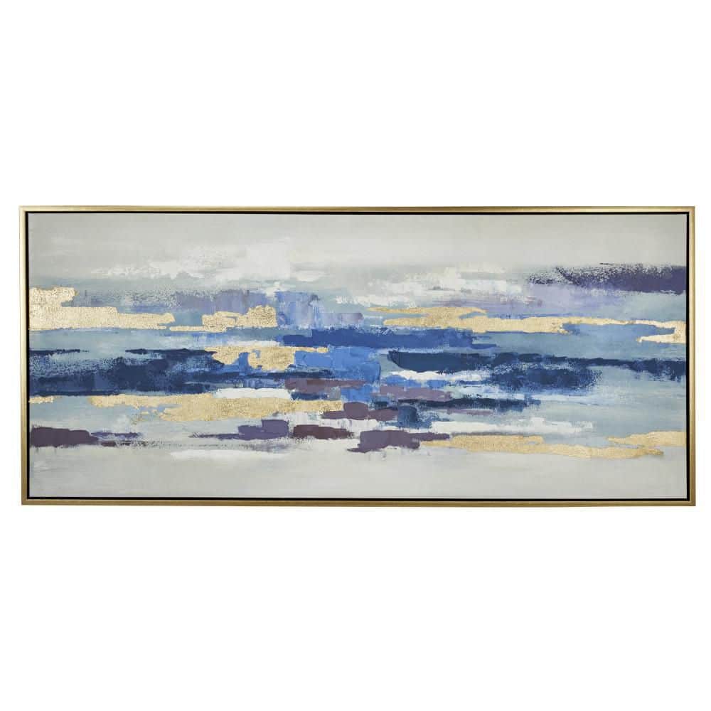 Large Blue and Gold Abstract Canvas Art with Gold Frame