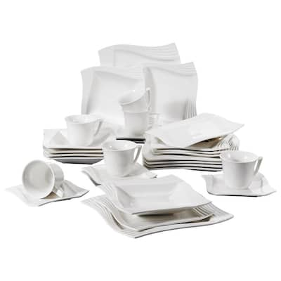 MALACASA Amparo 30-Piece Ivory White Porcelain Dinnerware Set (Service ...