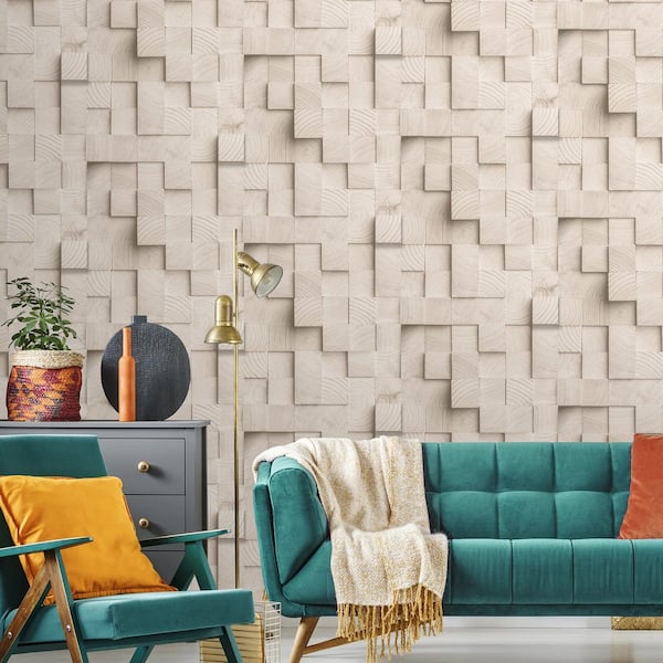 Wood Blocks Natural Beige Wallpaper