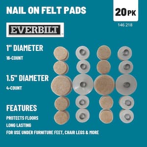 Assorted Beige Round Felt Nail-On Furniture Pad Glides for Floor Protection (20-Pack)