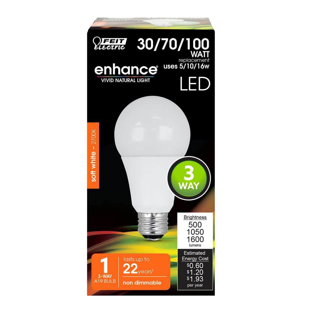 Feit White 3-Way A19 LED Bulb with E26 Base