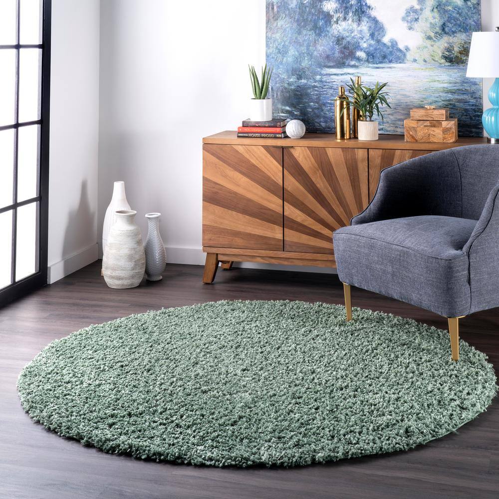 Kara Green Round 6' Thick Shag Synthetic Area Rug