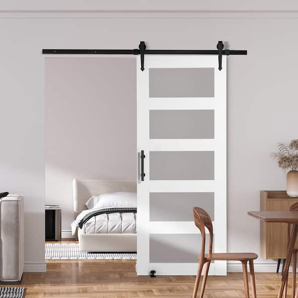Barn Door and Hardware Kit, 30 in. x 84 in. x 1.38 in. Wood and Glass Sliding Barn Door, Access Door