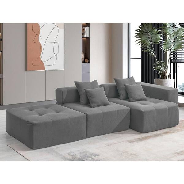 J&E Home 105.5 in. W Square Arm Corduroy Velvet L-Shaped Modular