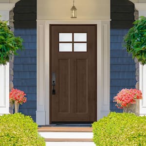 Regency 36 in. x 80 in. Universal Handing 4 Lite 1/4 Toplite Clear Glass Hickory Fir Grain Fiberglass Front Door Slab