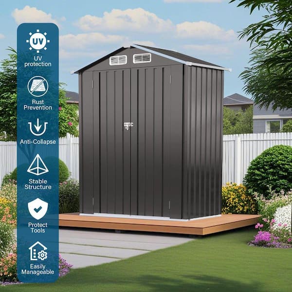 Sudzendf 5 ft. W x 3 ft. D Gray Metal Storage Shed with Lockable