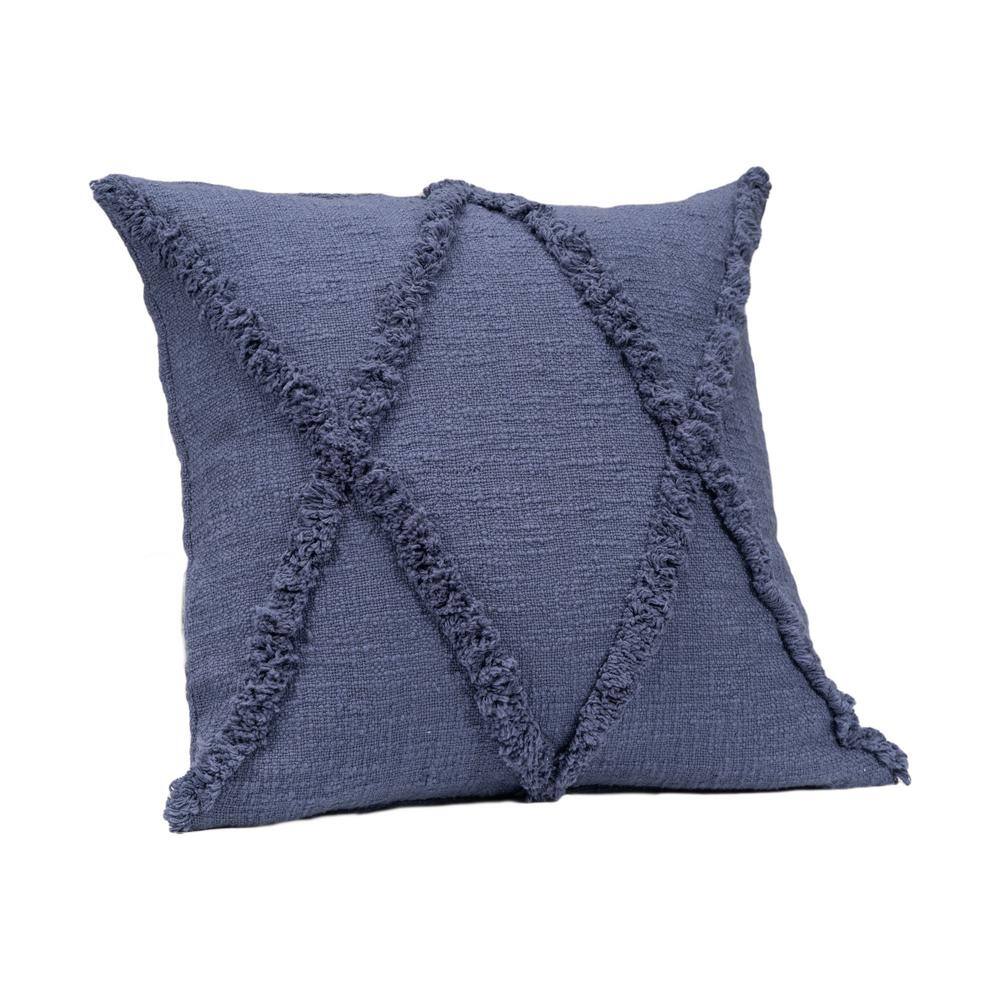 Denim Blue Cotton Geometric Throw Pillows, 18" x 18", Set of 2