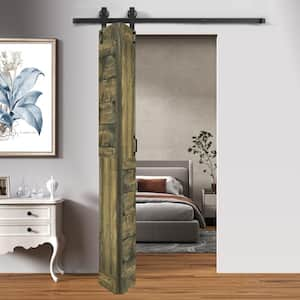 Patented Product S Style 24 in. x 84in. Aged Barrel Solid Wood Bi-Fold Sliding Barn Door Hardware Kit-Assembly Needed