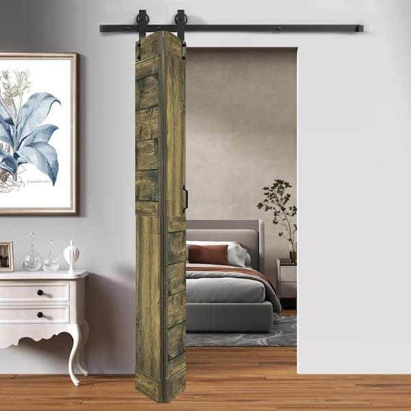 ISLIFE Patented Product S Style 24 in. x 84in. Aged Barrel Solid Wood Bi-Fold Sliding Barn Door Hardware Kit-Assembly Needed