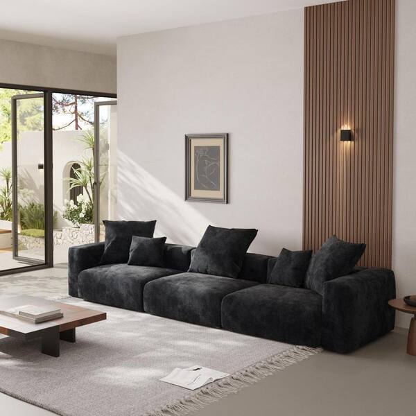 J&E Home 4-Piece 141 in. Corduroy Velvet Sectional Sofa Living