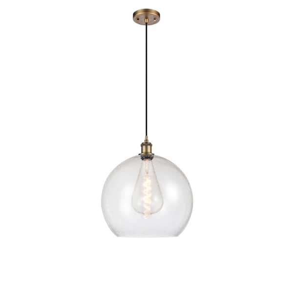 Innovations Athens 1-Light Brushed Brass Globe Pendant Light with Seedy Glass Shade