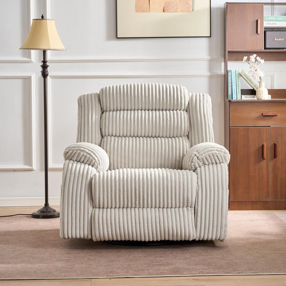 270° Swivel Corduroy Recliner Rocking Chair with Massage and Heating-Beige