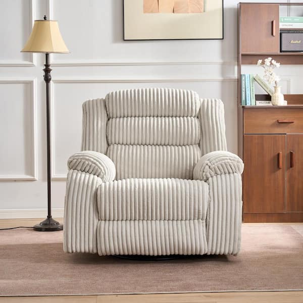 270° Swivel Corduroy Recliner Rocking Chair with Massage and Heating-Beige
