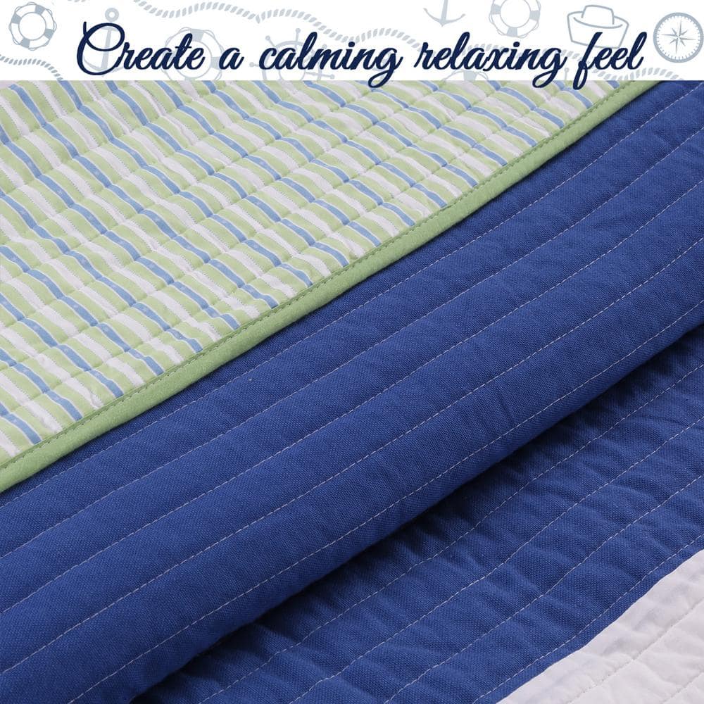 Twin Blue Cotton Reversible Patchwork Quilt Set