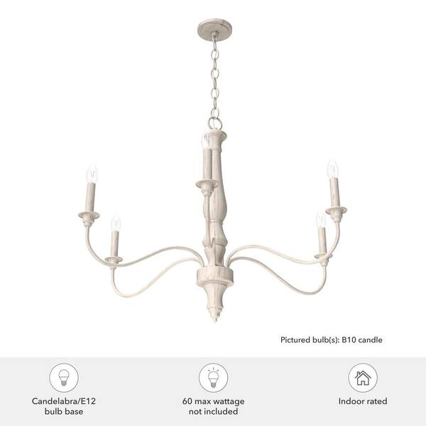 Hunter Teren 9-Light Matte White Traditional Led Bare Bulb Chandelier