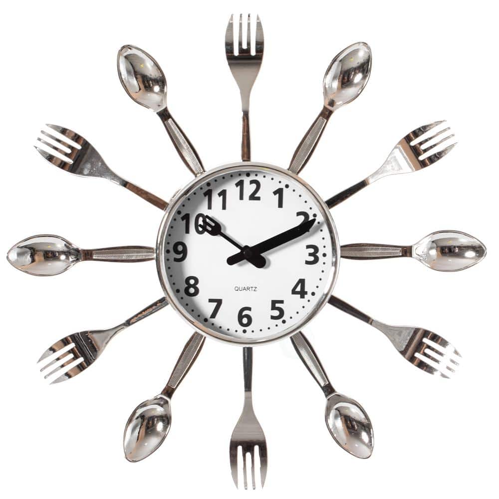 3D Removable Modern Creative Cutlery Kitchen Spoon Fork Wall Clock Mirror Wall Decal Wall Sticker Room Home Decoration Sliver 