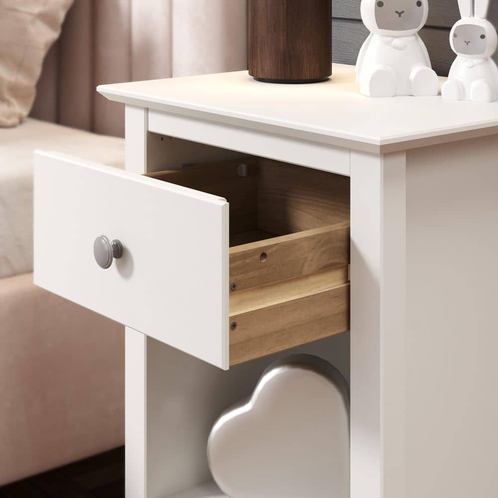 Rectangle 16.93 in. W 1-Drawer Wood End Table/Nightstand in White - thumbnail 9