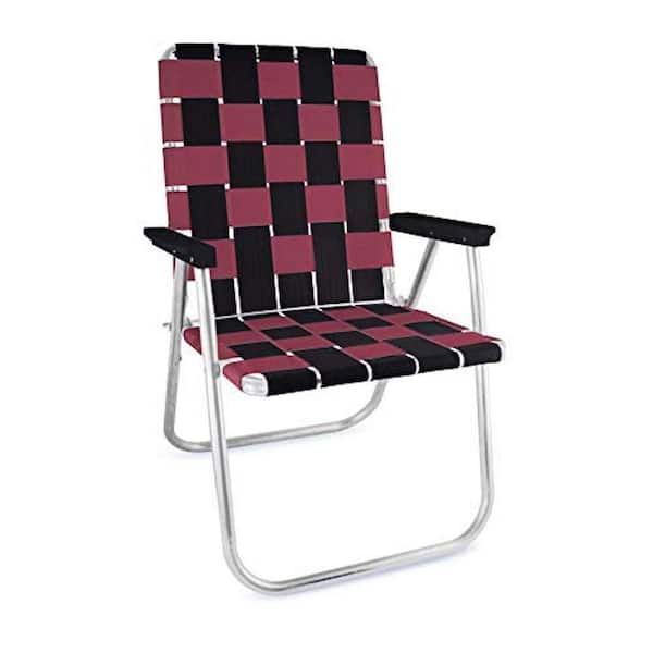 Unbranded Durable Black And Burgundy Aluminum Lightweight Stackable Folding Lawn Chair