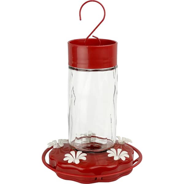 Scarlet Swirl Glass Hummingbird Feeder 20 oz