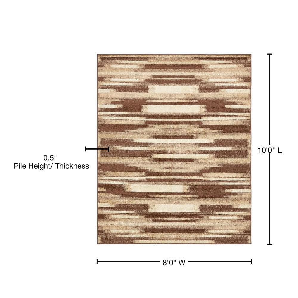 Equinox Beige & Dark Brown 8' x 10' Stain-Resistant Area Rug