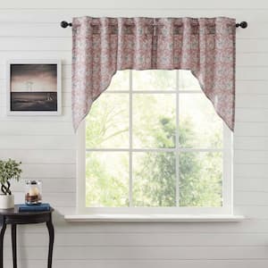 Kaila Floral 36 in. L Cotton Swag Valance in Dusty Rose Navy Creme