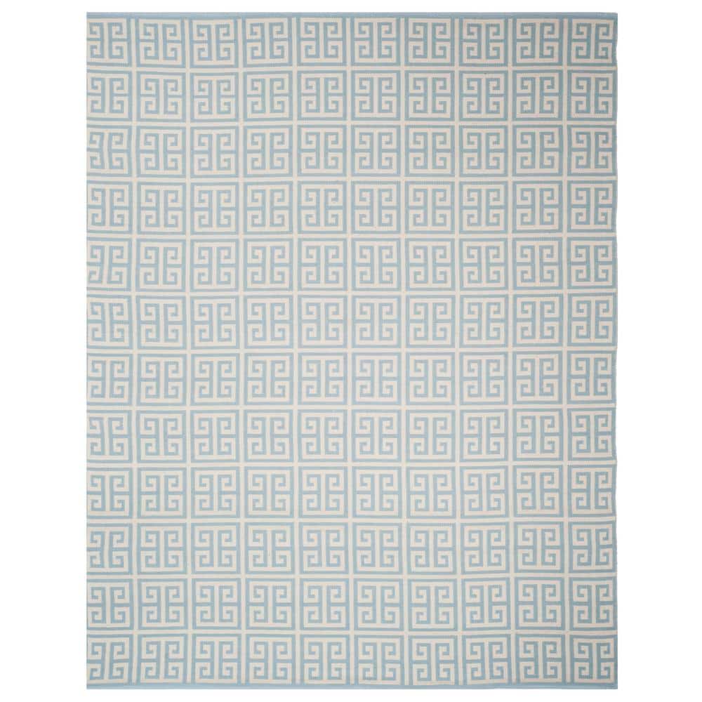Light Blue and Ivory Cotton Flat Woven 8' x 10' Rug