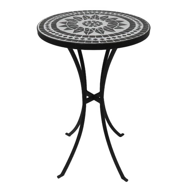 HOTEBIKE 14 in. Round Black Mosaic Outdoor Side Table with Concrete Tile Top