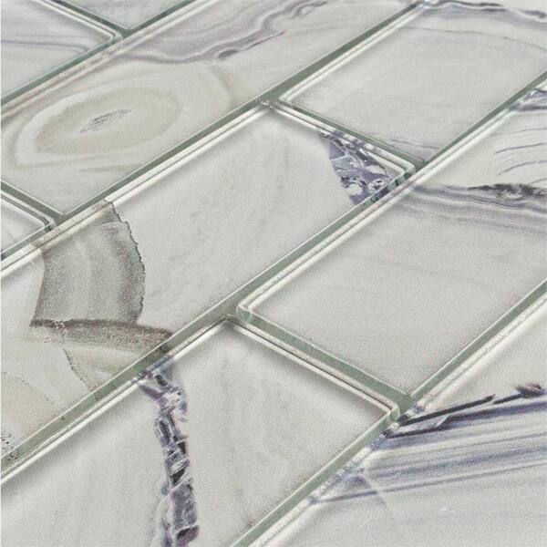 Jeffrey Court Geode Brick Gray 11.625 in. x 11.75 in. x 8 mm Interlocking Glossy Glass Mosaic Tile