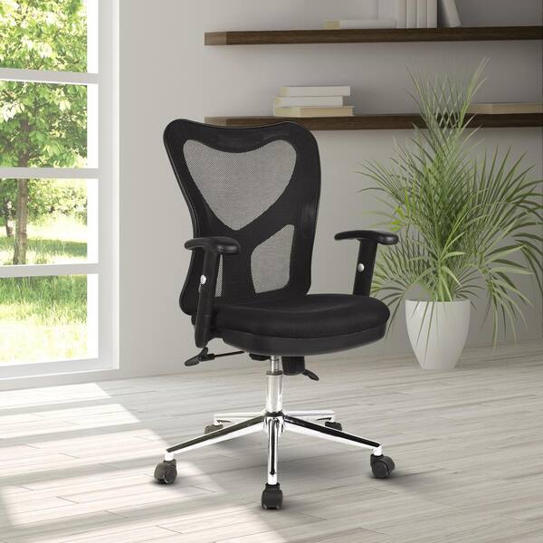 TECHNI MOBILI Black High Back Mesh Office Chair with Chrome Base RTA