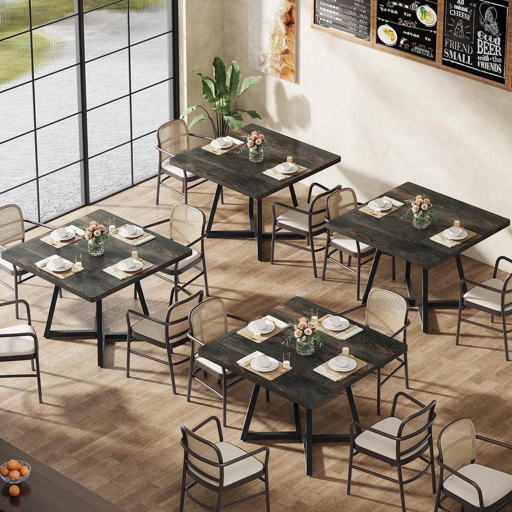 BYBLIGHT Moronia Rustic Brown & Black Wood 31.5 in. Trestle Dining