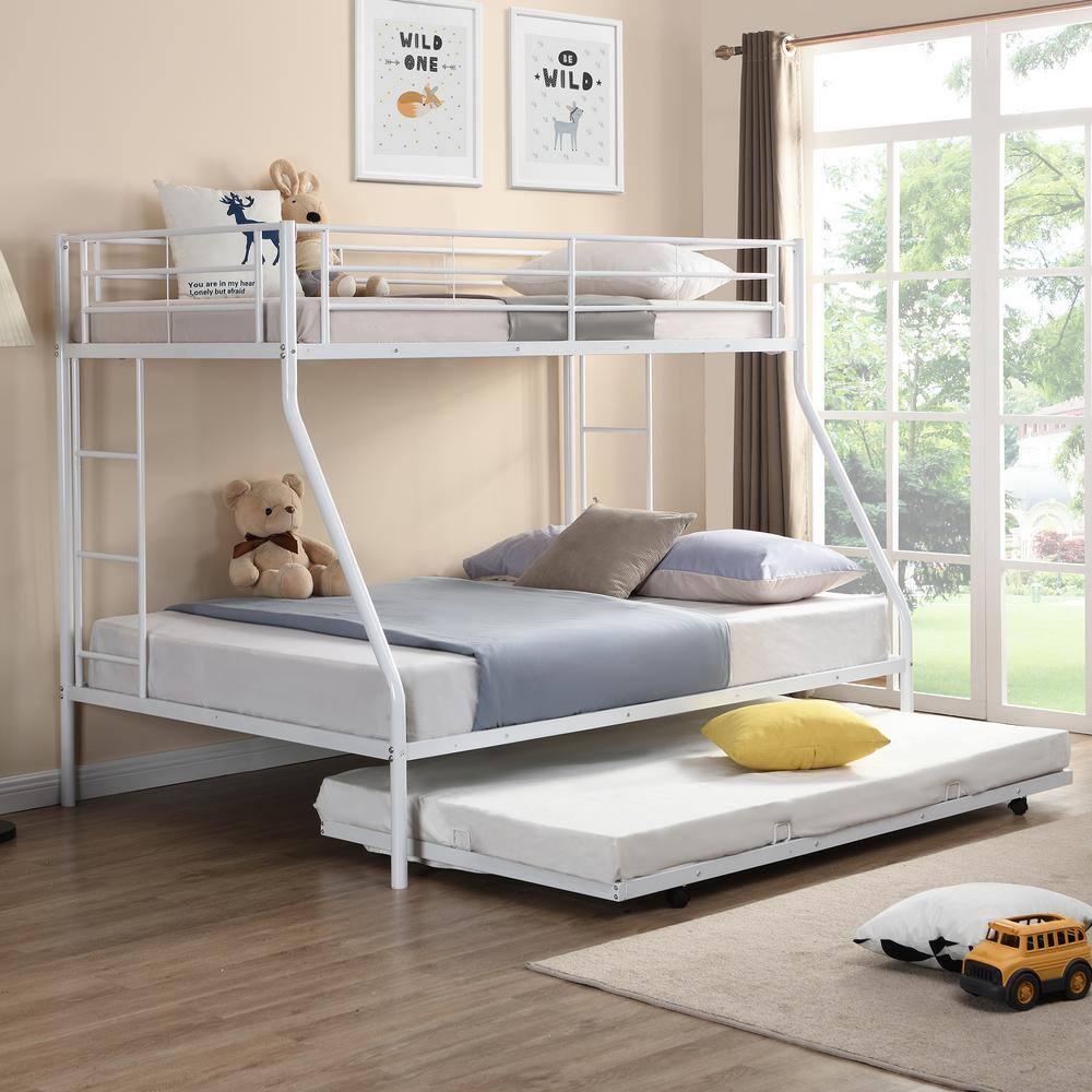 GODEER White Twin over Full Bed with Sturdy Steel Frame, Bunk Bed with ...