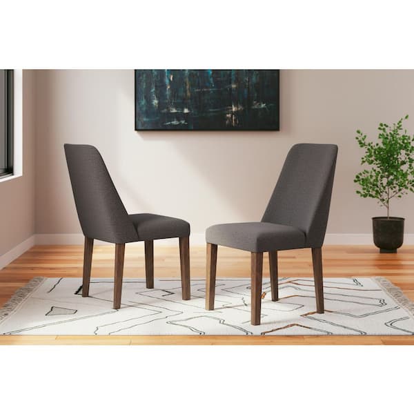 Lyncott Dark Brown/Gray Polyester Cushioned Side Chair Set of 2
