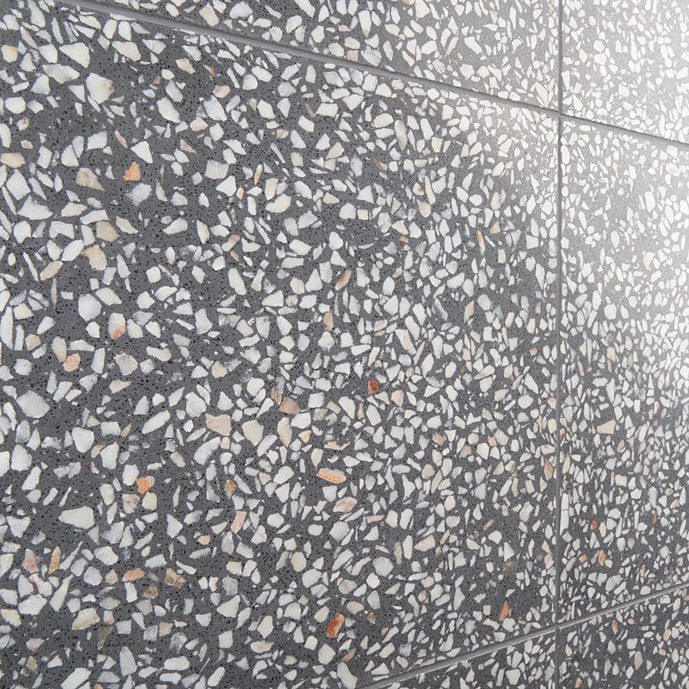 Tarboro 16-in x 16-in Polished Gray Terrazzo Tile