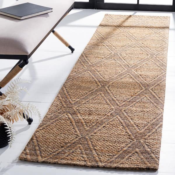 Natural Fiber 2 ft. x 9 ft. Natural/Black Diamond Woven Runner Rug