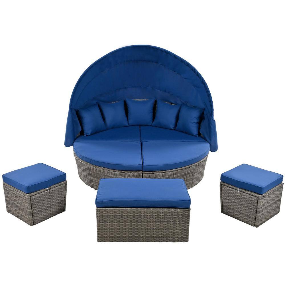 Gray Blue Wicker Outdoor Day Bed with Blue Cushions and Pillows price history on PriceWatchPro