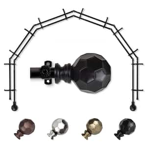 13/16" Dia Adjustable 6-Sided Double Bay Window Curtain Rod 28 to 48" (each side) with Elliana Finials in Black