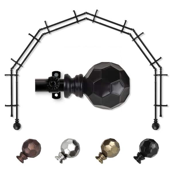 EMOH 13/16" Dia Adjustable 6-Sided Double Bay Window Curtain Rod 28 to 48" (each side) with Elliana Finials in Black