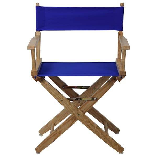 18 in. Extra-Wide Natural Wood Frame/Royal Blue Canvas Seat Folding Directors Chair