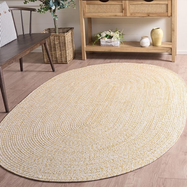 Braided 6 ft. x 9 ft. Yellow/Ivory Textured Oval Rug