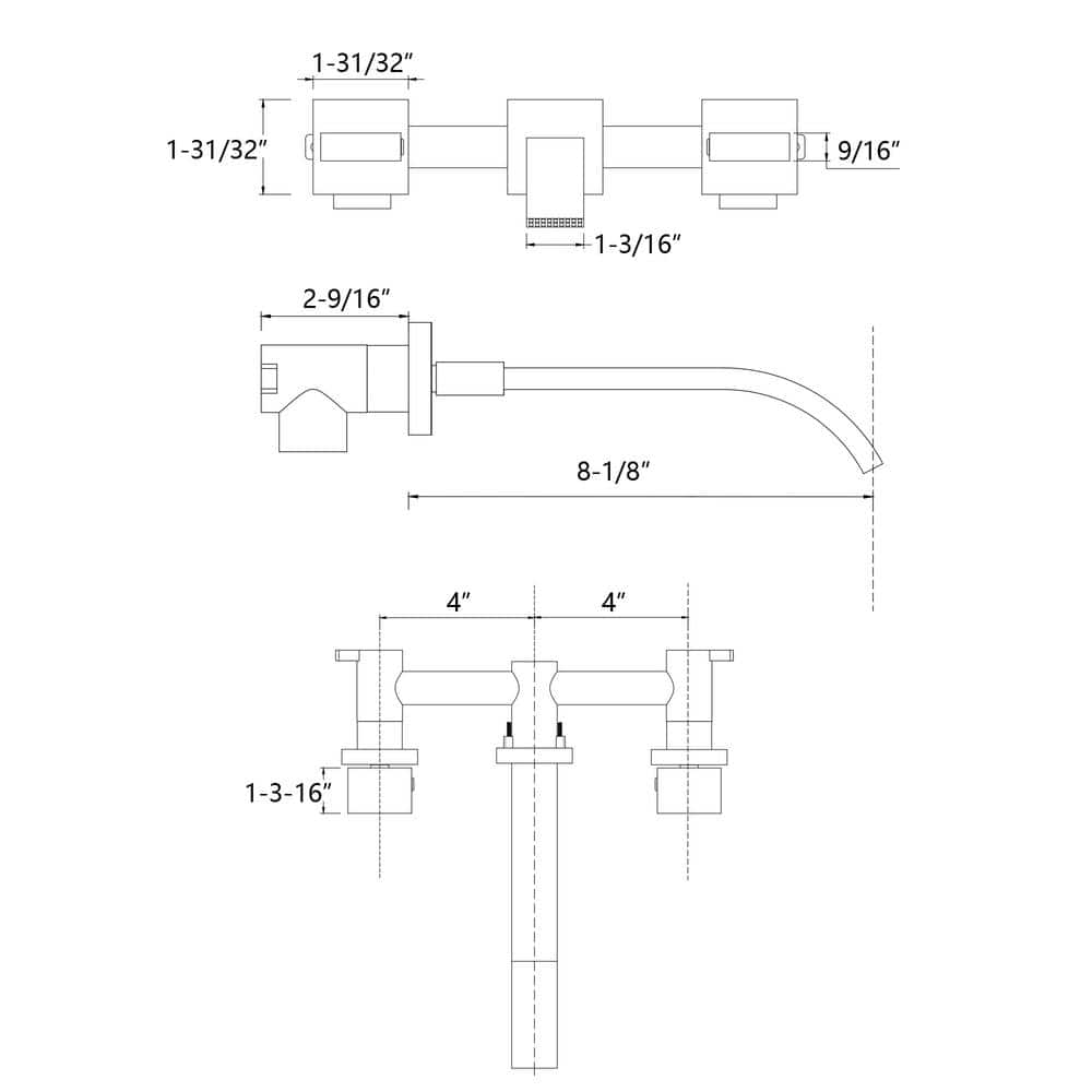 Brushed Nickel Wall Mount Double Handle Bathroom Faucet