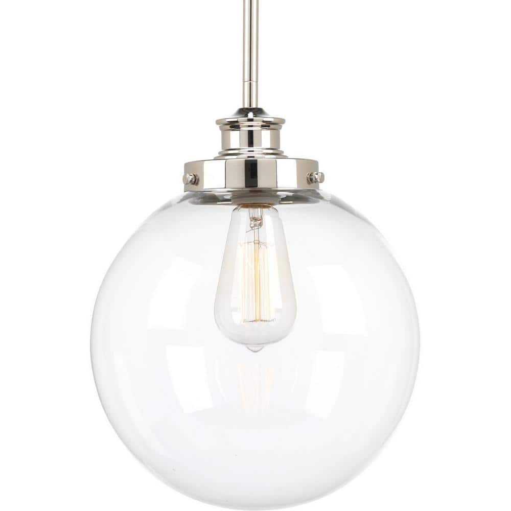 Polished Nickel & Clear Glass 12.75" Farmhouse Globe Pendant Light