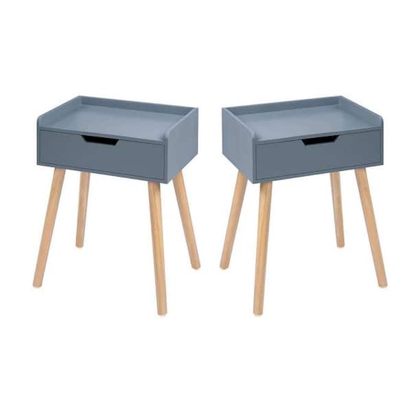 Wateday 1-Drawer Blue Nightstand 22.40 in. H x 17.70 in. W x 11.80 in. D (Set of 2)