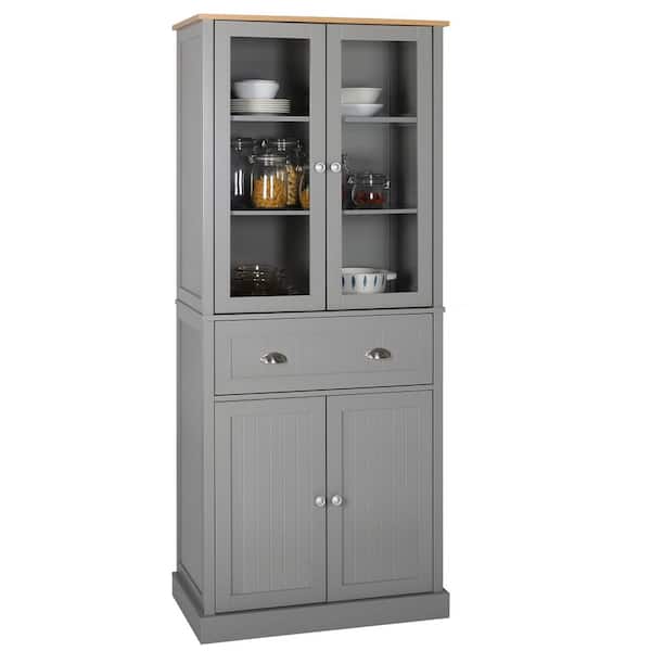 VEIKOUS 72 in. H Grey Kitchen-Storage Pantry Cabinet Closet with Doors and Adjustable Shelves