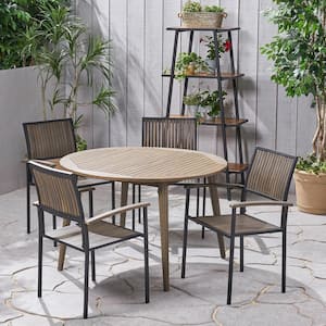 Alhaven Grey Finished 5-Piece Wood Round Outdoor Dining Set
