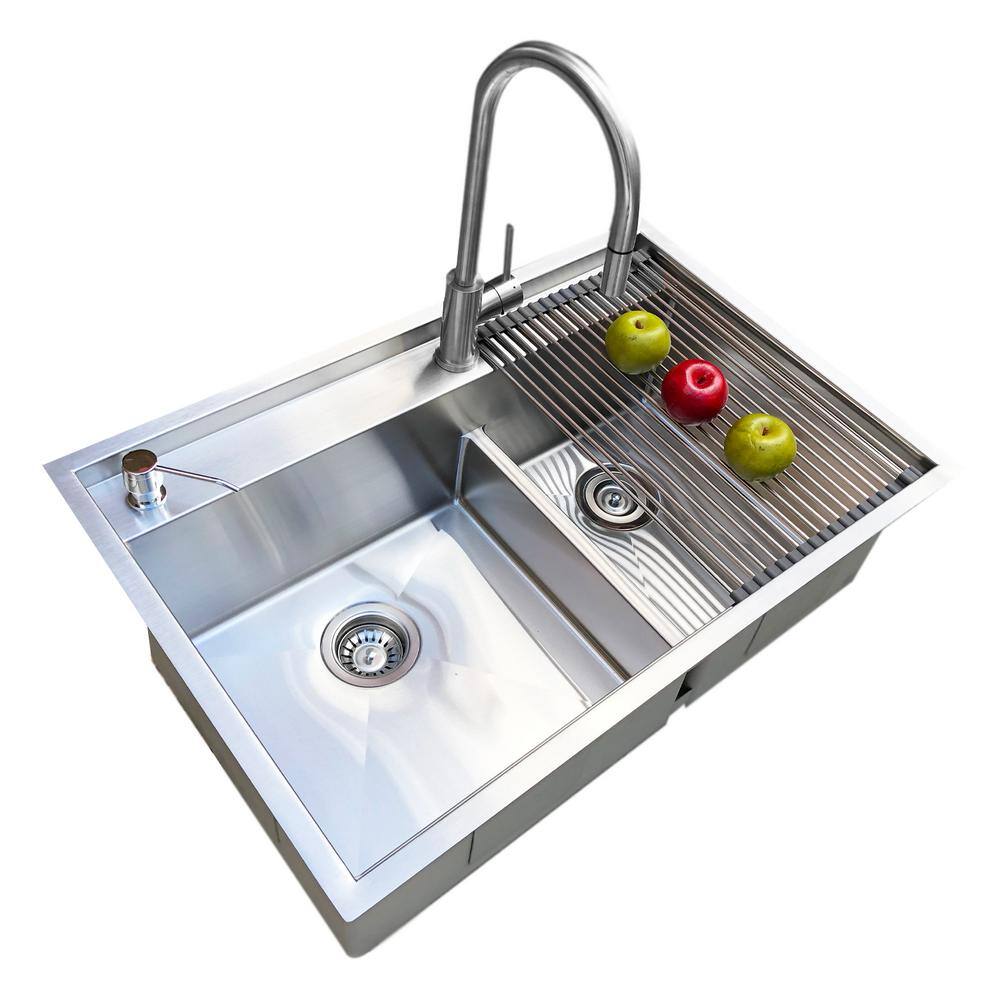 33'' Satin Stainless Steel Double Bowl Drop-in Kitchen Sink
