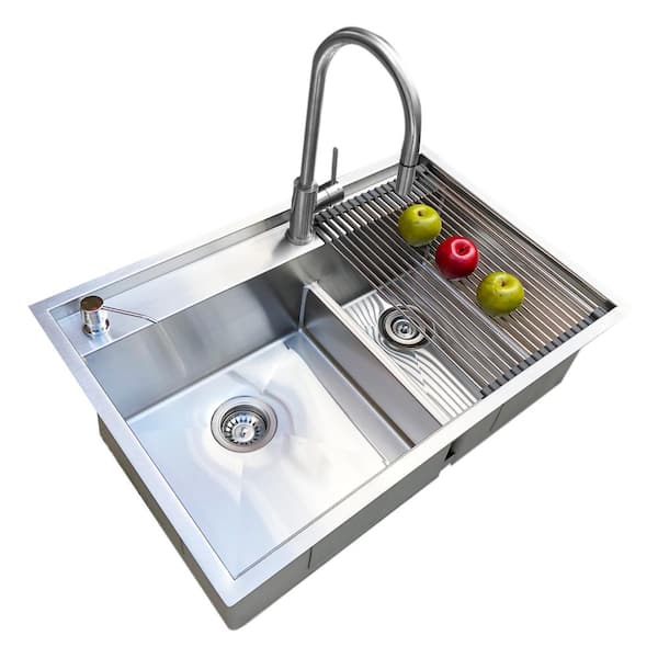 SINK DEPOT 16-Gauge Stainless Steel 33 in. Double Bowl