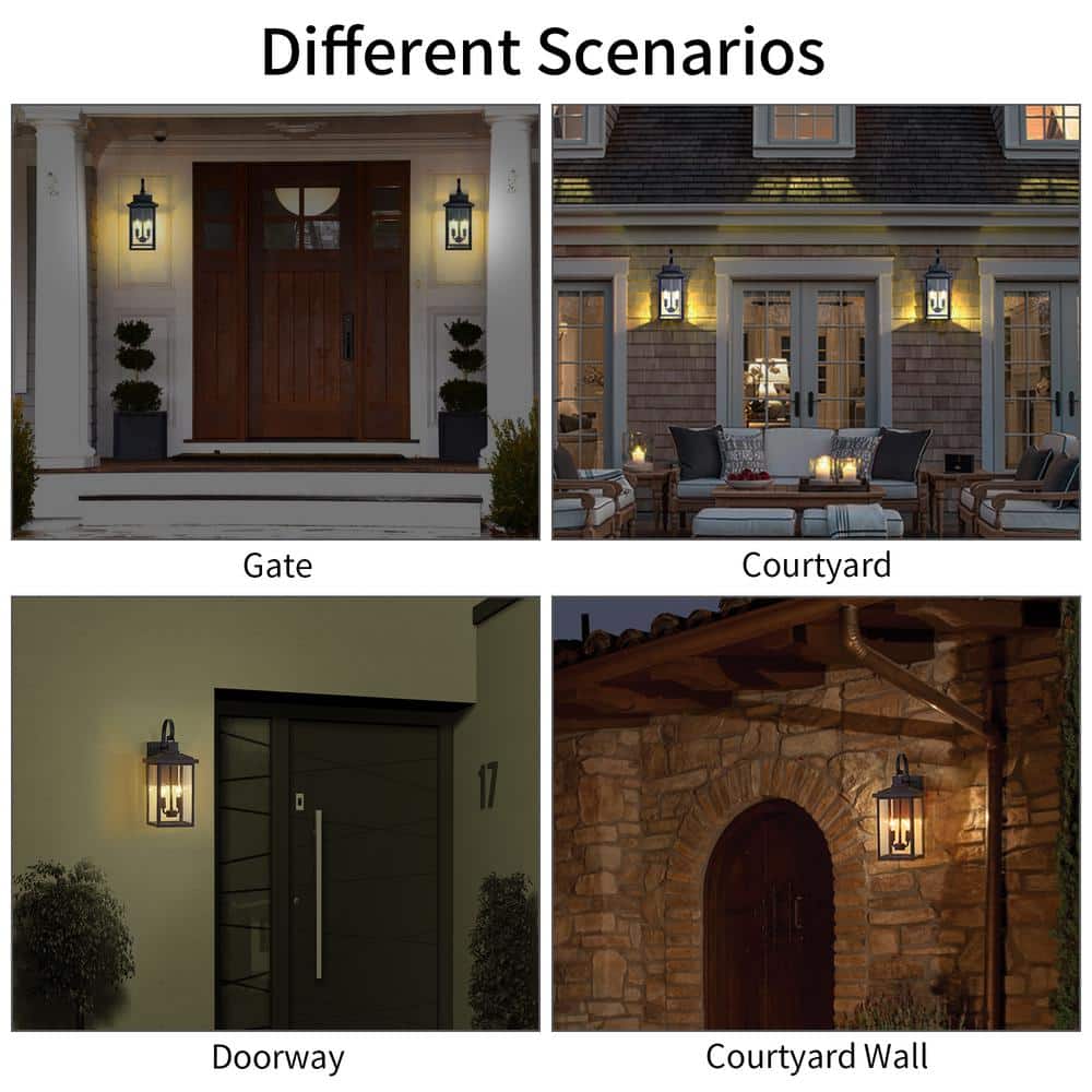 Kawoti 19.75" Black Glass 2-Light Outdoor Wall Lantern
